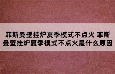 菲斯曼壁挂炉夏季模式不点火 菲斯曼壁挂炉夏季模式不点火是什么原因